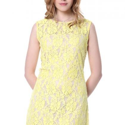 Retro Yellow Lace Floral Embroidery Shoulder And..